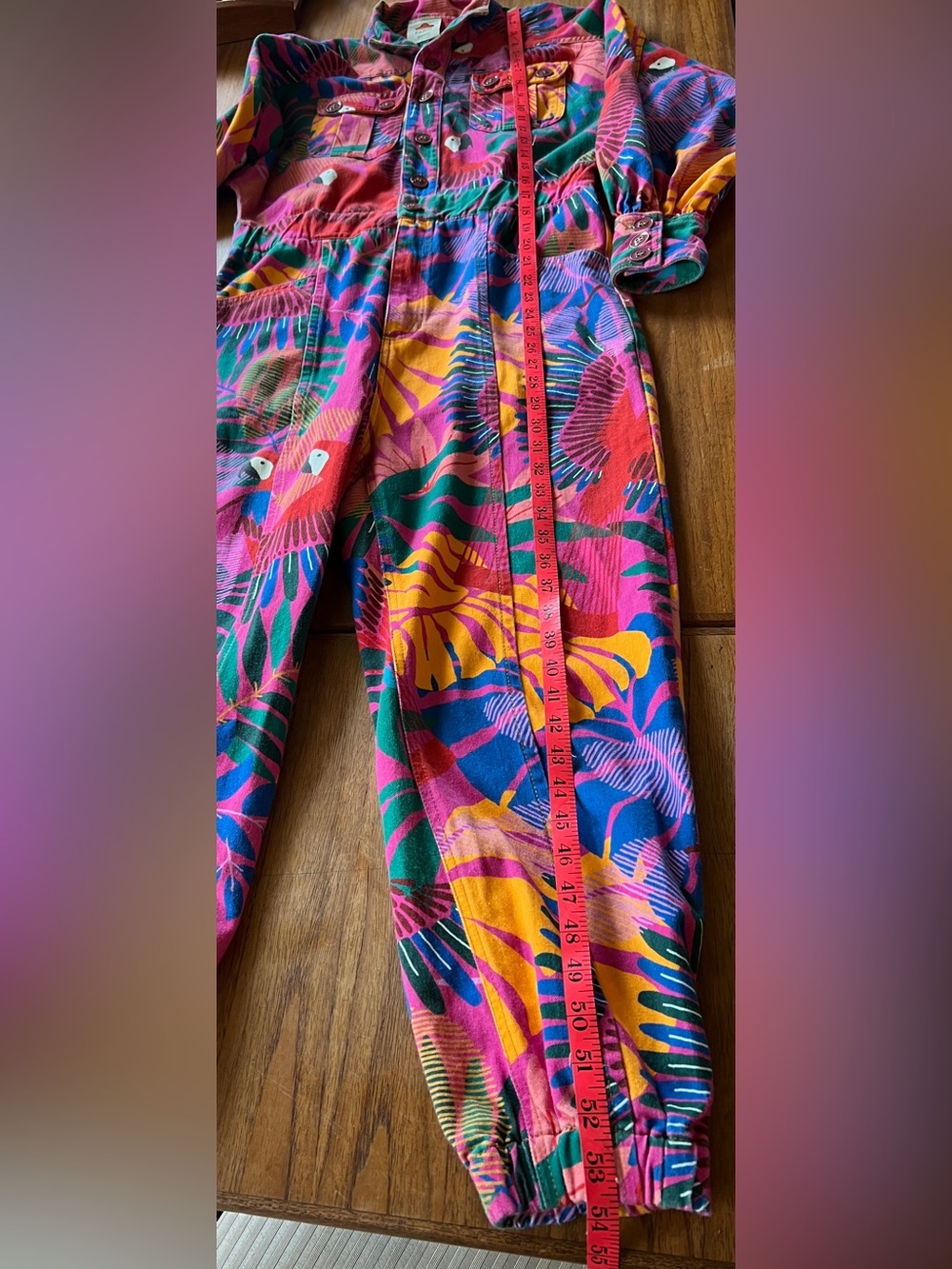 Farm Rio Macaw  Twill Jumpsuit Tropical Parrot XS - Picture 4 of 10